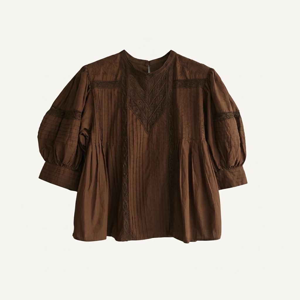 [ZARA] 자라 자수 펀칭 레이스 블라우스 브라운
