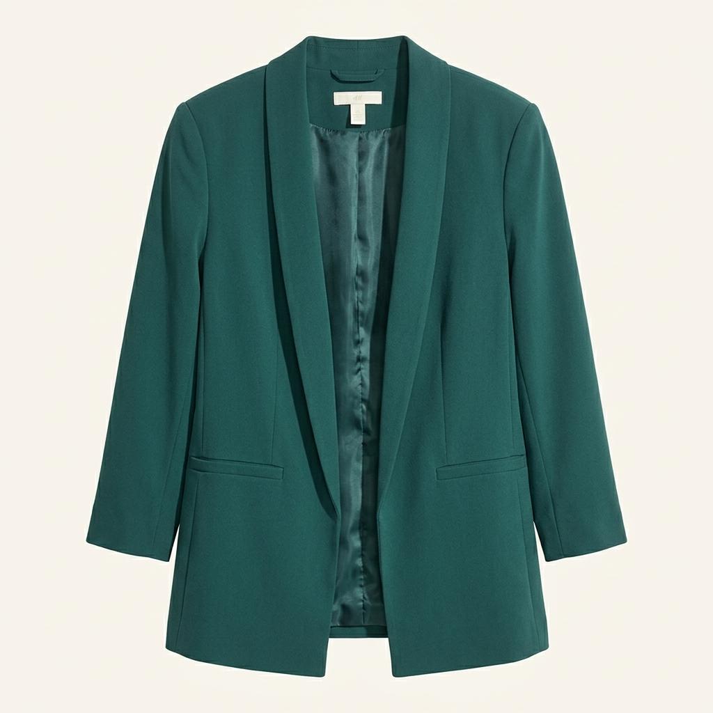 H&M 딥그린 오픈형 노카라 싱글 재킷 1