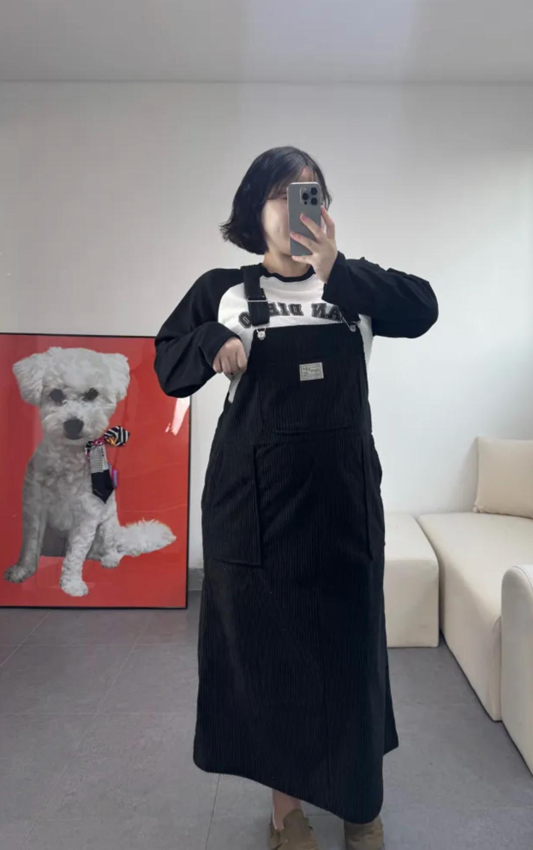  멜빵 롱 원피스 블랙 3