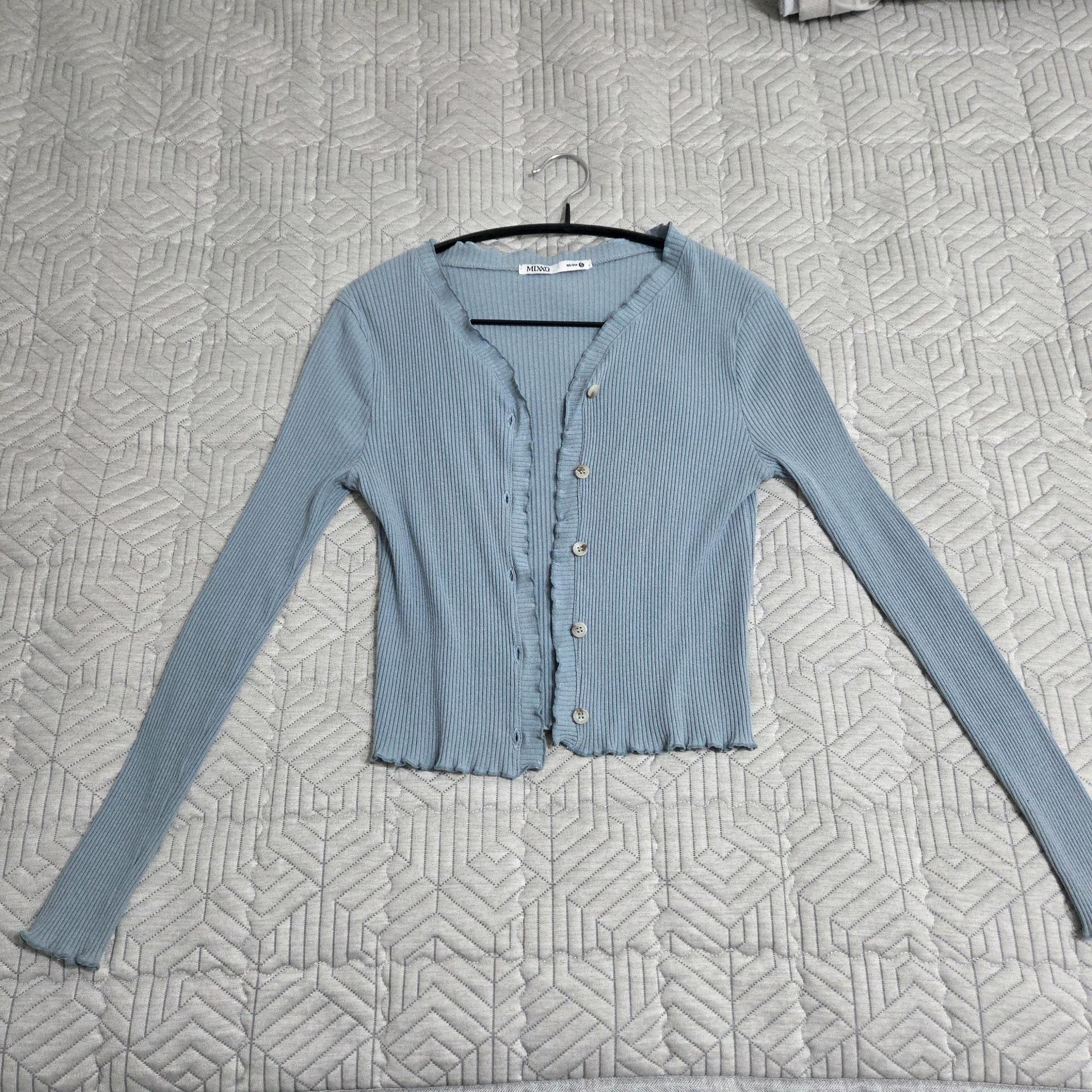 미쏘 프릴 골지 슬림핏 가디건 스카이블루 2