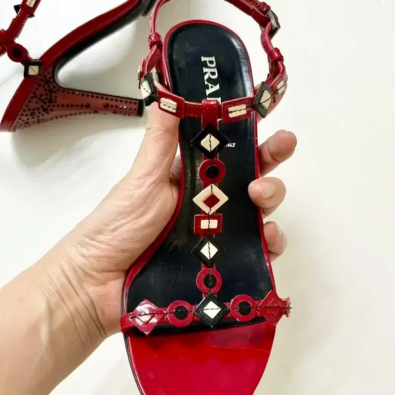 프라다 티스트랩 하이힐 샌들 36 230 5