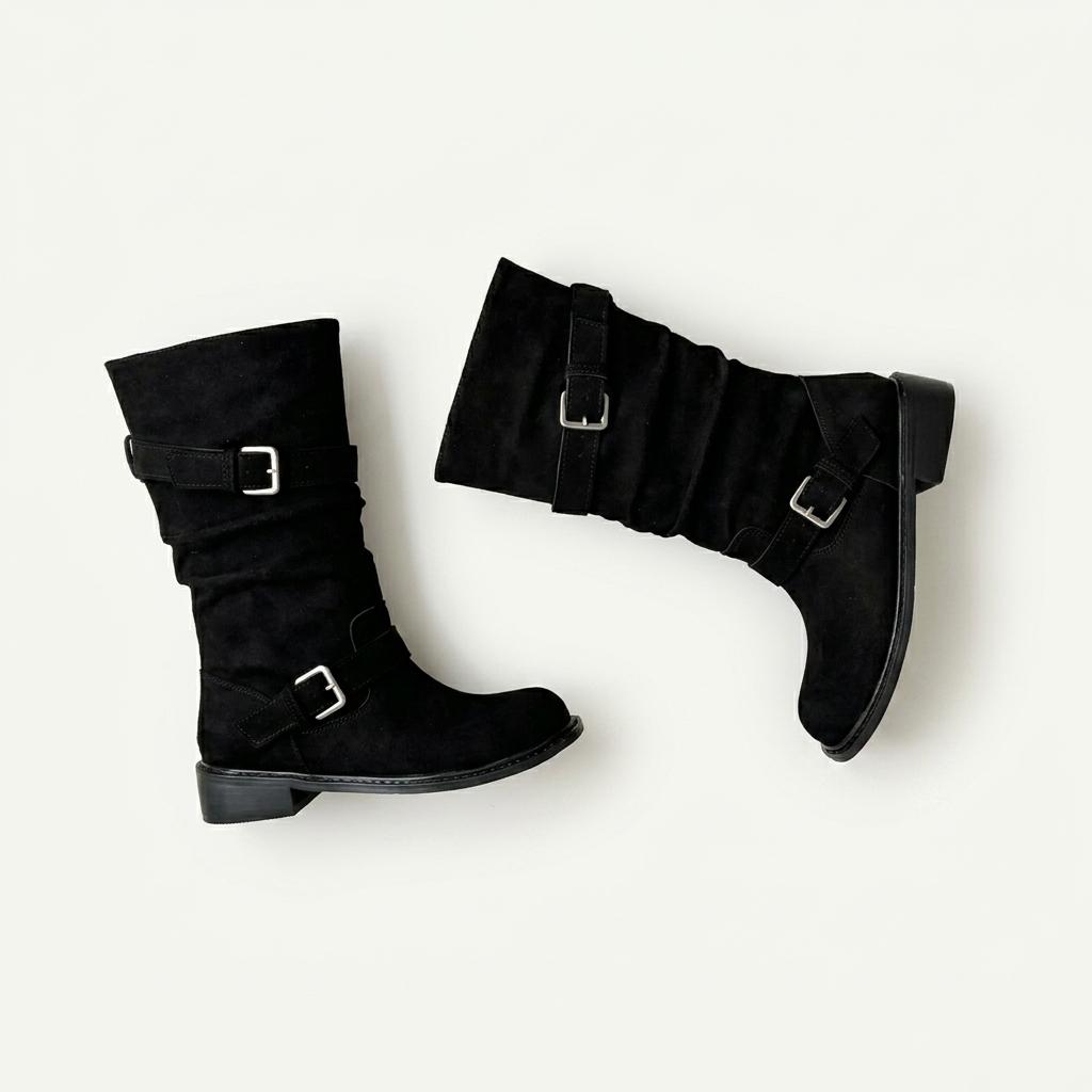 @9550 블랙 245-소가죽 버클부츠 3.5cm 바이커부츠 하프부츠-새상품 1