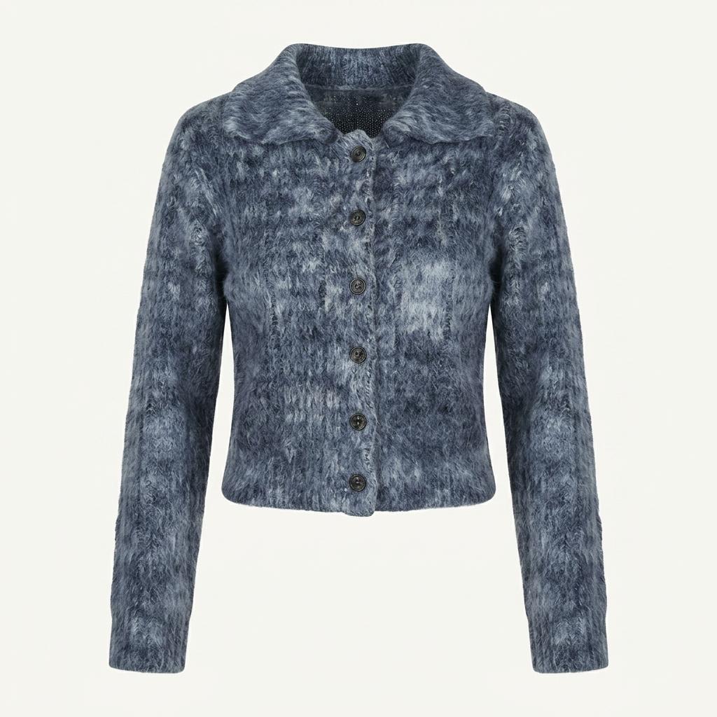 에트몽 color blend brush knit cardigan,navy