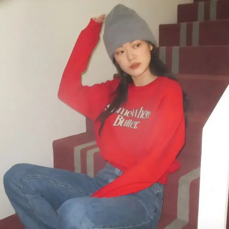 썸웨어버터 뉴 웨이브 로고 스웻셔츠 -레드 4
