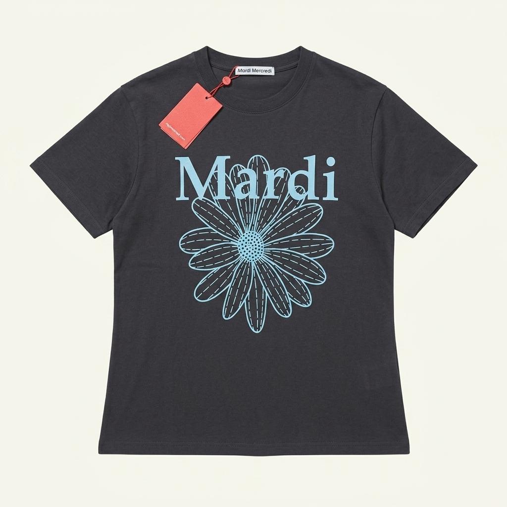 [Mardi Mercredi] 플라워 로고 그래픽 반팔 티셔츠 차콜