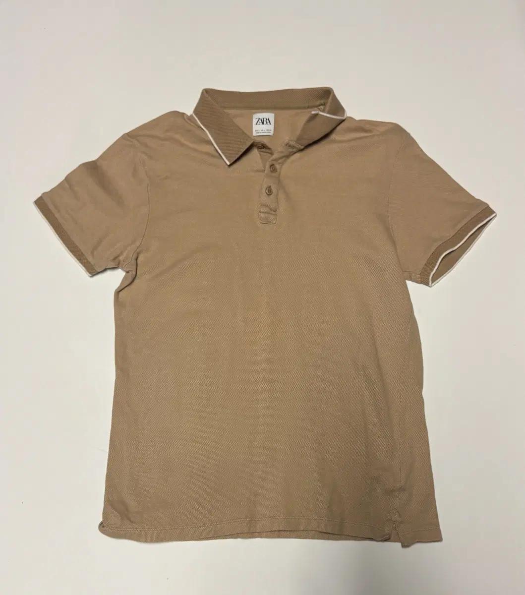 자라 ZARA 티핑 디테일 반팔 카라 티셔츠 L 베이지 2
