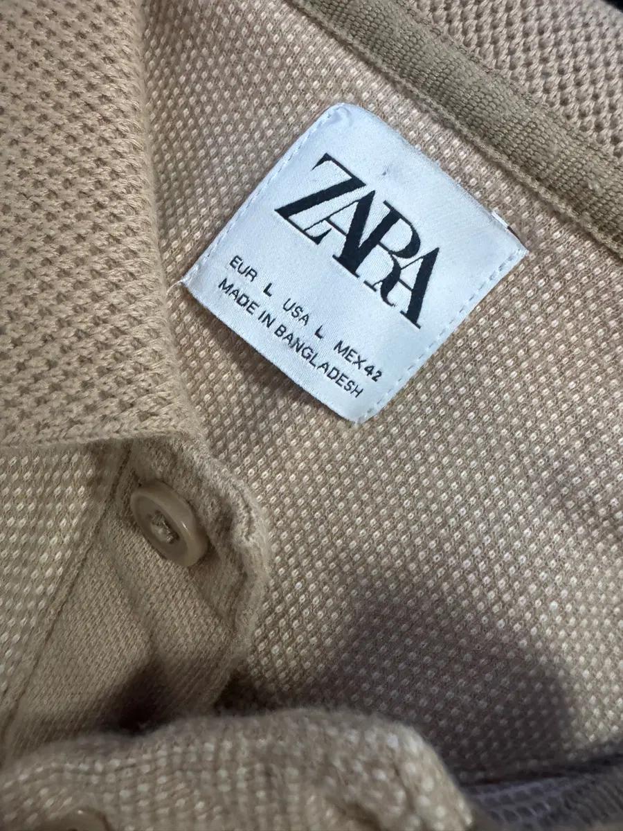자라 ZARA 티핑 디테일 반팔 카라 티셔츠 L 베이지 4