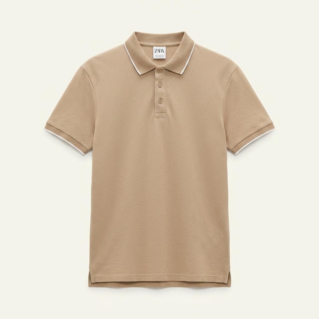 자라 ZARA 티핑 디테일 반팔 카라 티셔츠 L 베이지 1