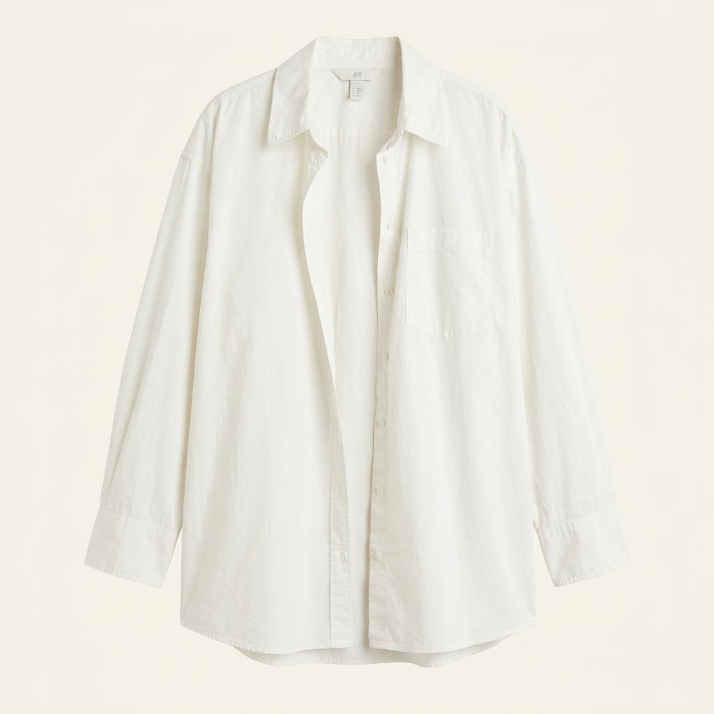H&M 화이트 루즈핏 롱 셔츠
