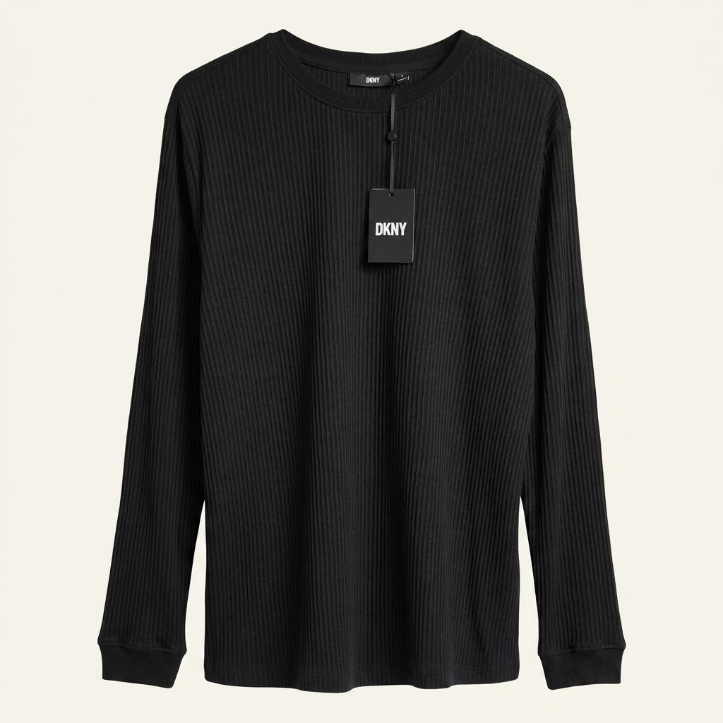 DKNY 남성 골지 긴팔 티셔츠 블랙 XL