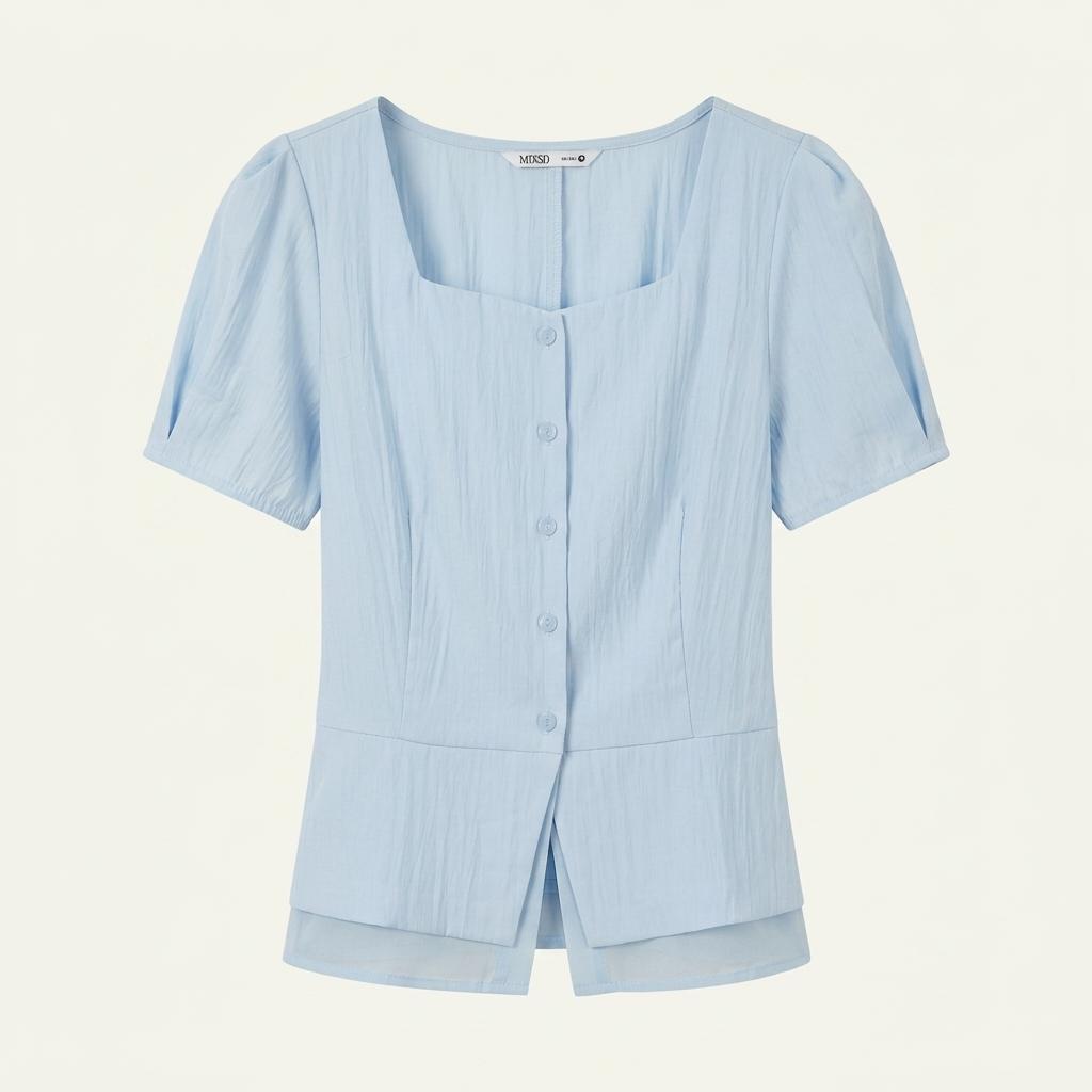 MIXXO 스퀘어넥 퍼프 반팔 블라우스 스카이블루 1