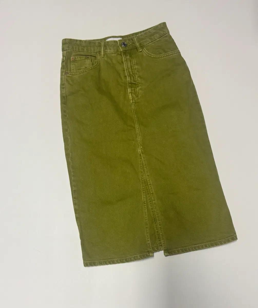 여성 자라 ZARA 올리브 빈티지 데님 스커트 치마 S 2