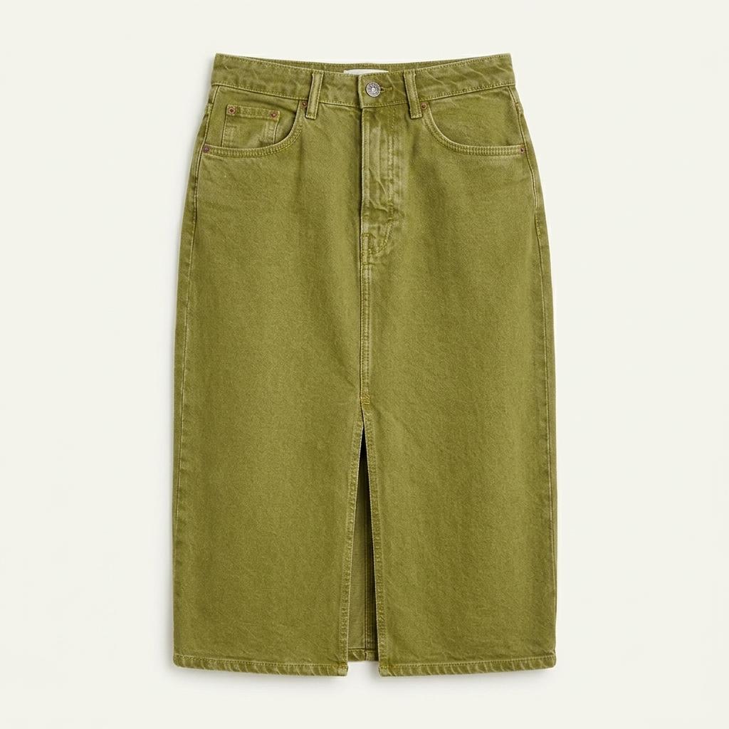 여성 자라 ZARA 올리브 빈티지 데님 스커트 치마 S