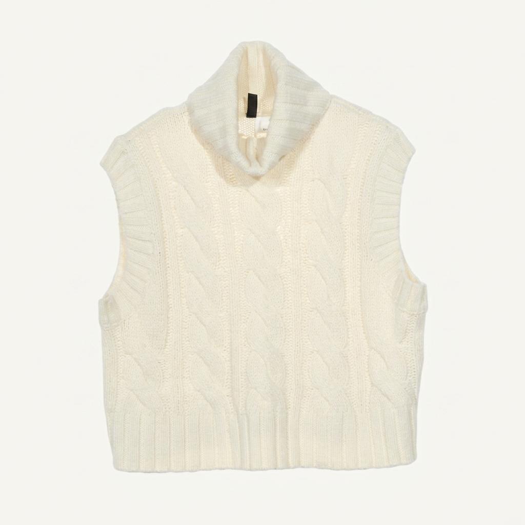 H&M 꽈배기 터틀넥 니트 조끼 아이보리 1