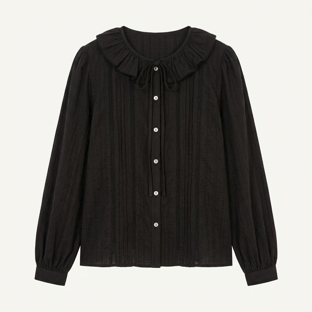 던스트 블라우스 VINTAGE RUFFLE BLOUSE BLACK 1