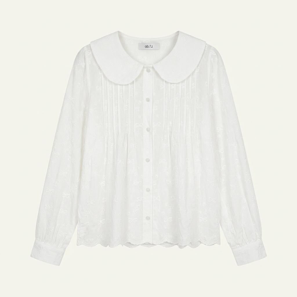 ab.f.z 펀칭 자수 둥근카라 면 블라우스 화이트 1