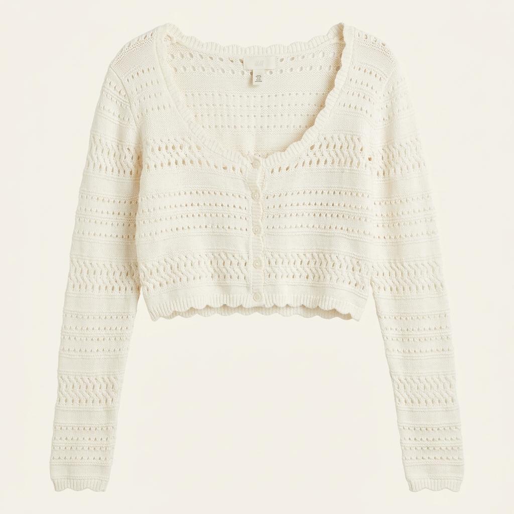 H&M 펀칭 디테일 크롭 카디건 아이보리 1