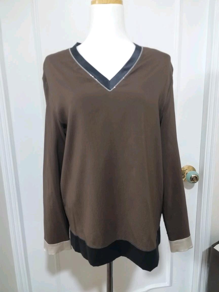 브루넬로 쿠치넬리 실크 브라운 긴팔 블라우스 2