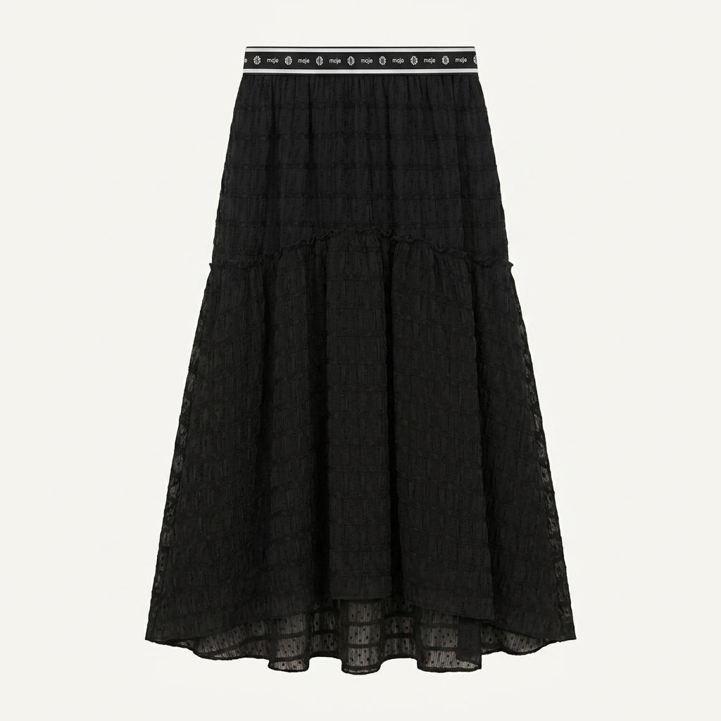 마쥬 로고 밴딩 티어드 롱 스커트 블랙 1