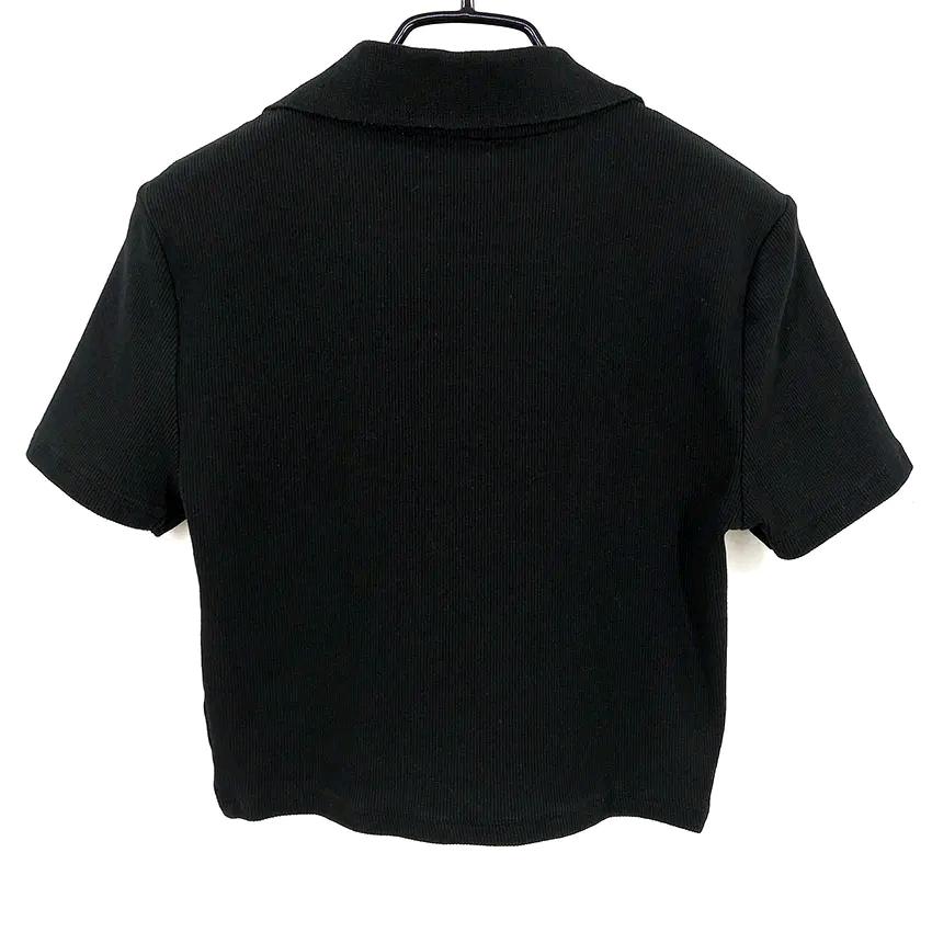 자라 여성 여름 딥V넥 슬림핏 크롭 골지반팔티 블랙 (HU46445) 3