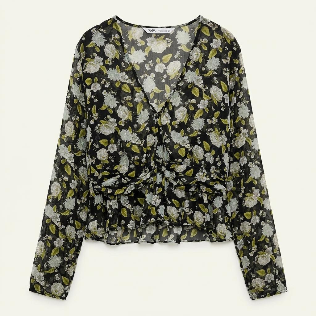 ZARA 자라 플라워 패턴 시폰 블라우스 L