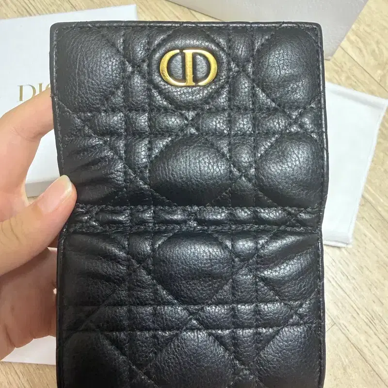 Dior Caro Glycine 지갑 블랙 서플 까나쥬 송아지 가죽 4