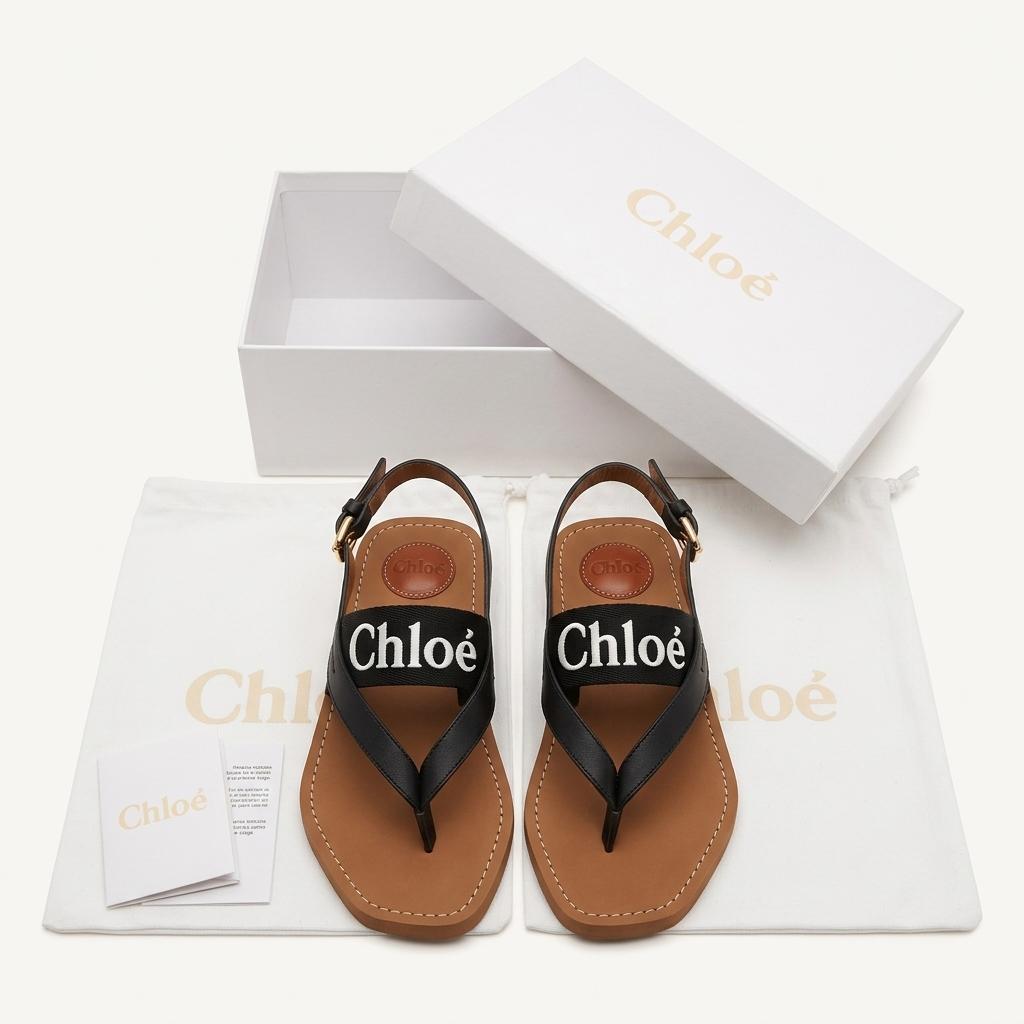 Chloe 우디 로고 스트랩 샌들 블랙 1