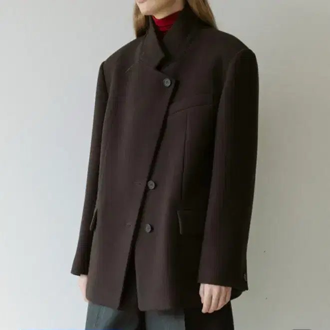 루에브르 하이넥 벨티트 울 자켓 브라운 9