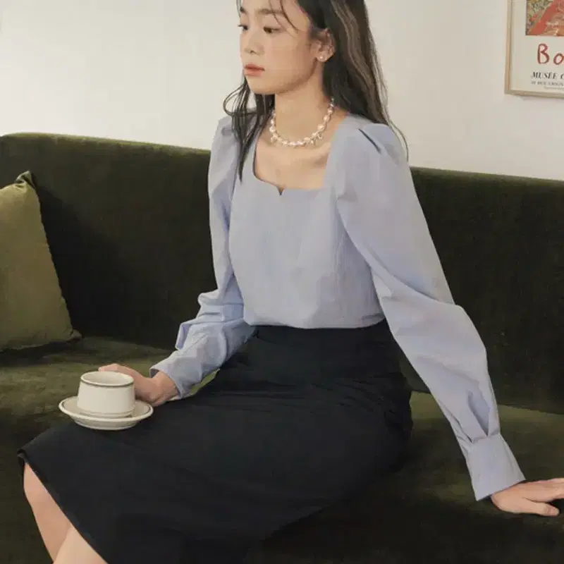 플로움 로즈바인 블라우스 블루 1사이즈 2