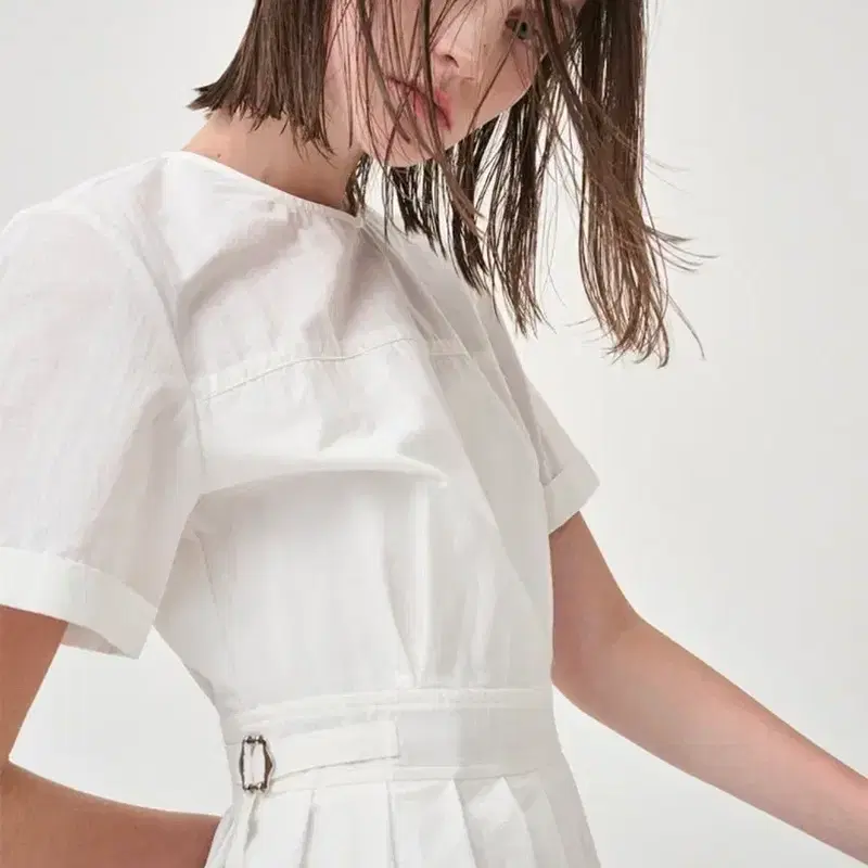 (택채새상품) 에트몽 Half Sleeve Pleats Dress, White 3