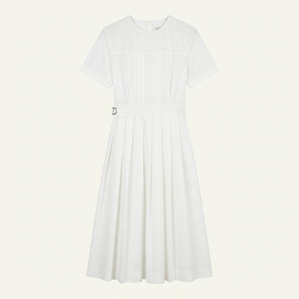 (택채새상품) 에트몽 Half Sleeve Pleats Dress, White 1
