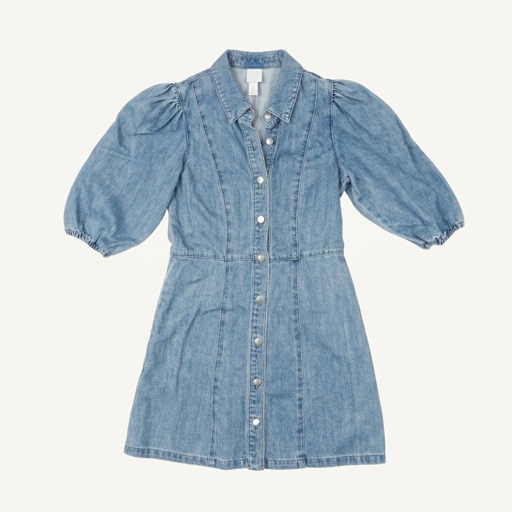 H&M 퍼프 소매 데님 미니 원피스