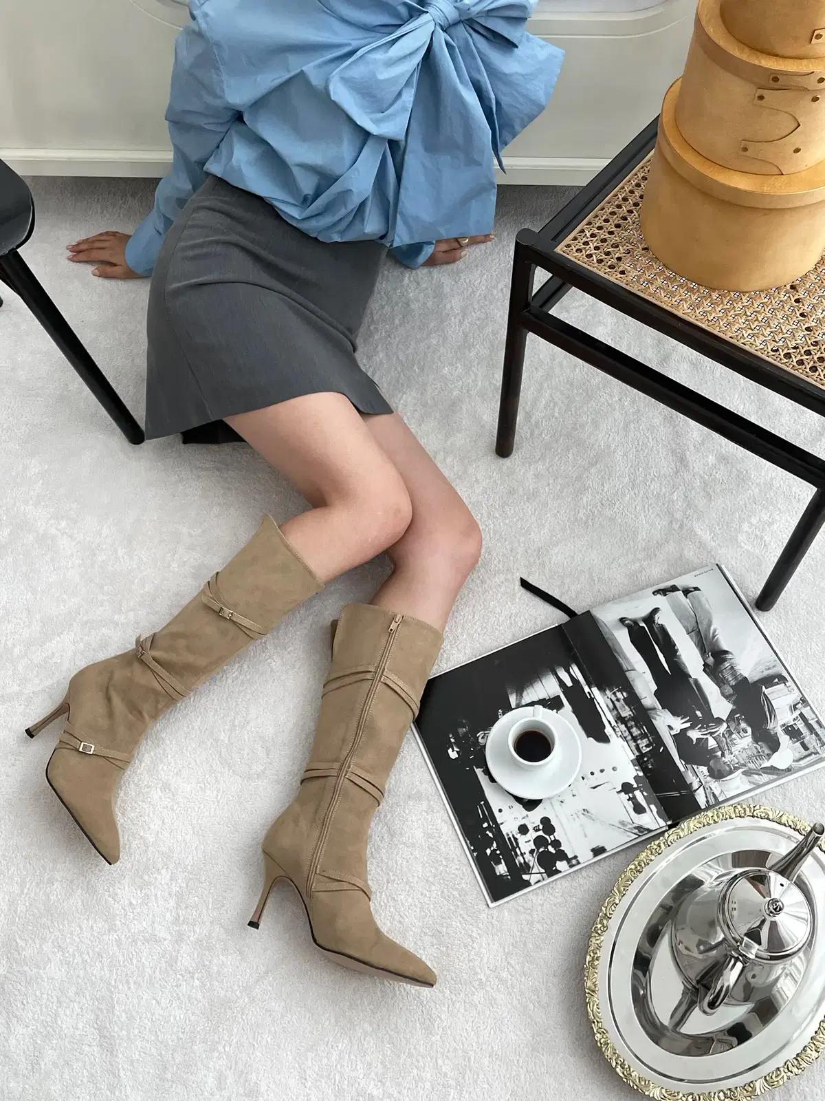 @9445 베이지 240-스웨이드 힐부츠 9cm 롱부츠-새상품 3