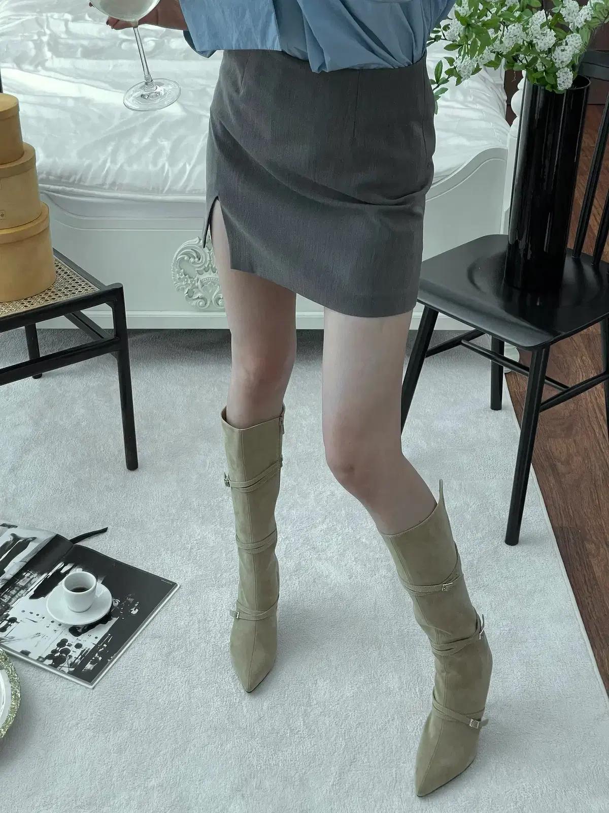 @9445 베이지 240-스웨이드 힐부츠 9cm 롱부츠-새상품 6