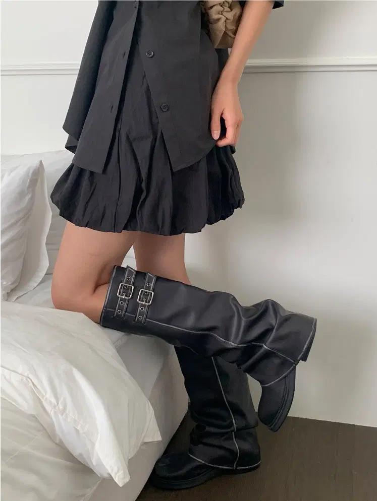 @372 블랙 250-바이커부츠 4cm 빈티지 롱부츠-새상품 10