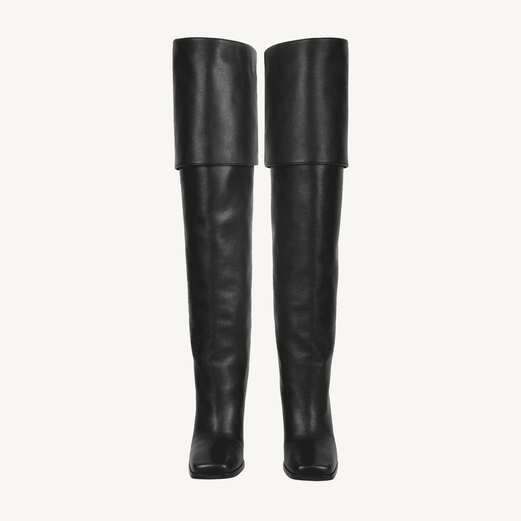@330 블랙 250-모던각코 9cm 유니크 폴드오버 롱부츠-새상품