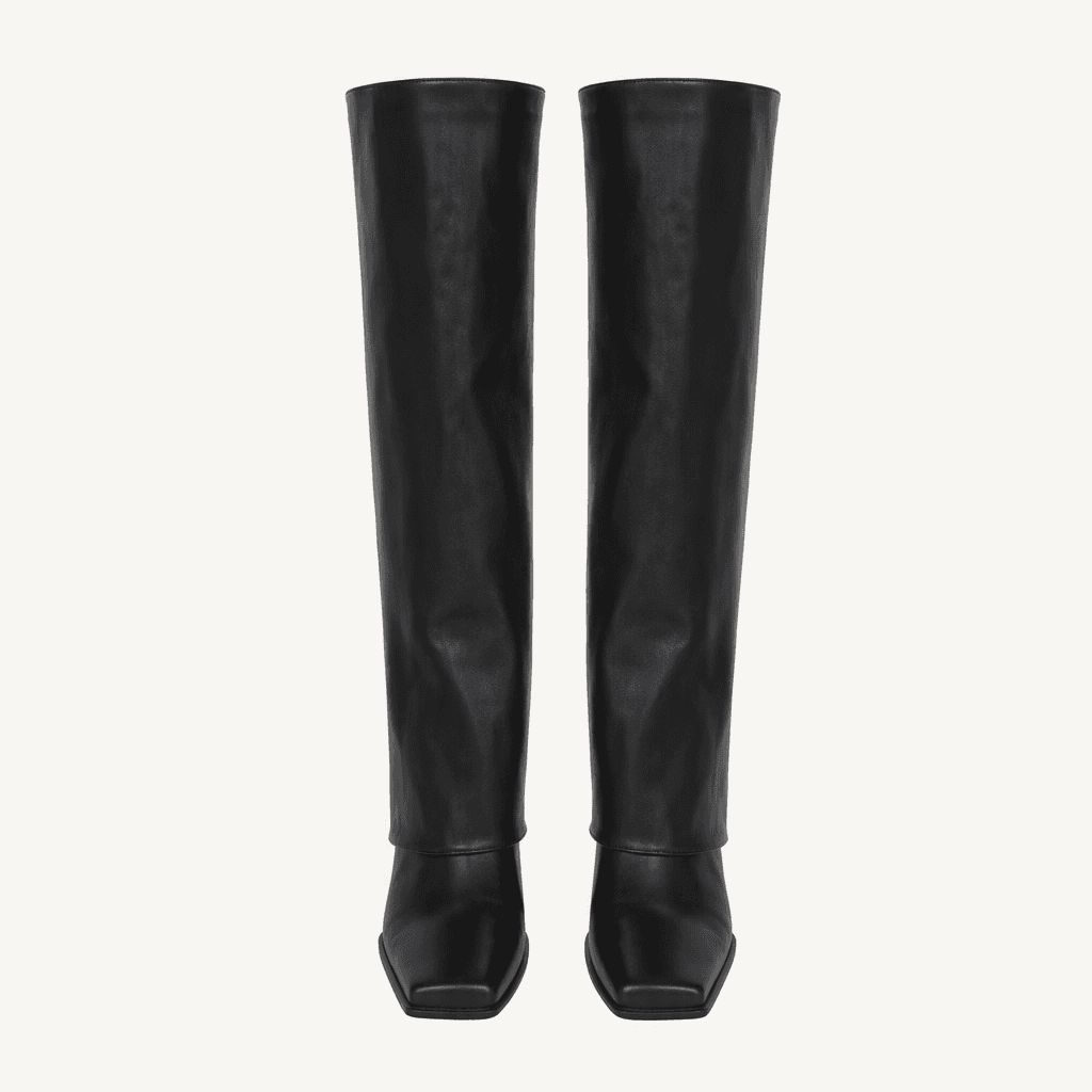 @330 블랙 235-모던각코 9cm 유니크 폴드오버 롱부츠-새상품