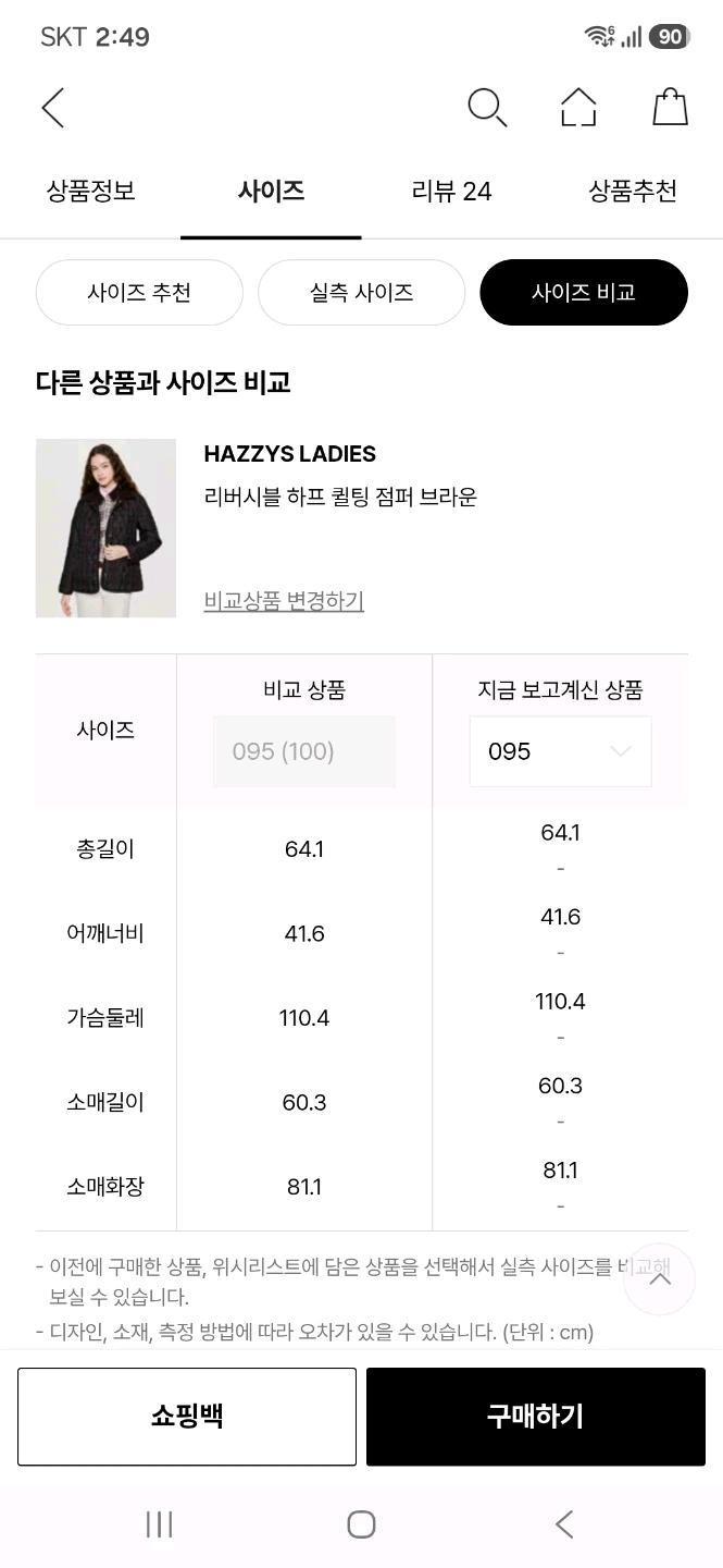 헤지스 퀼팅 자켓 95 (여성) 10