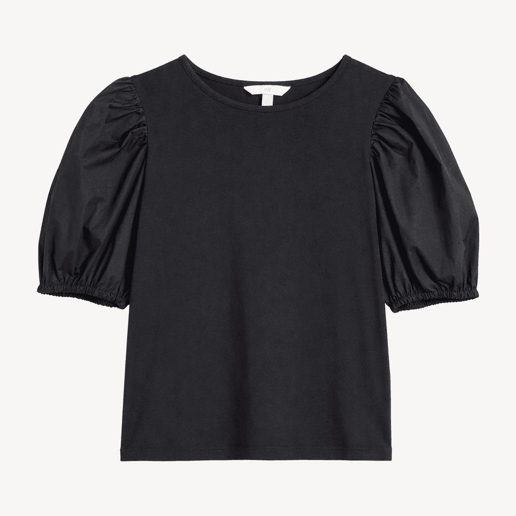 H&M 에이치엔엠 퍼프 소매 반팔 티셔츠 블랙