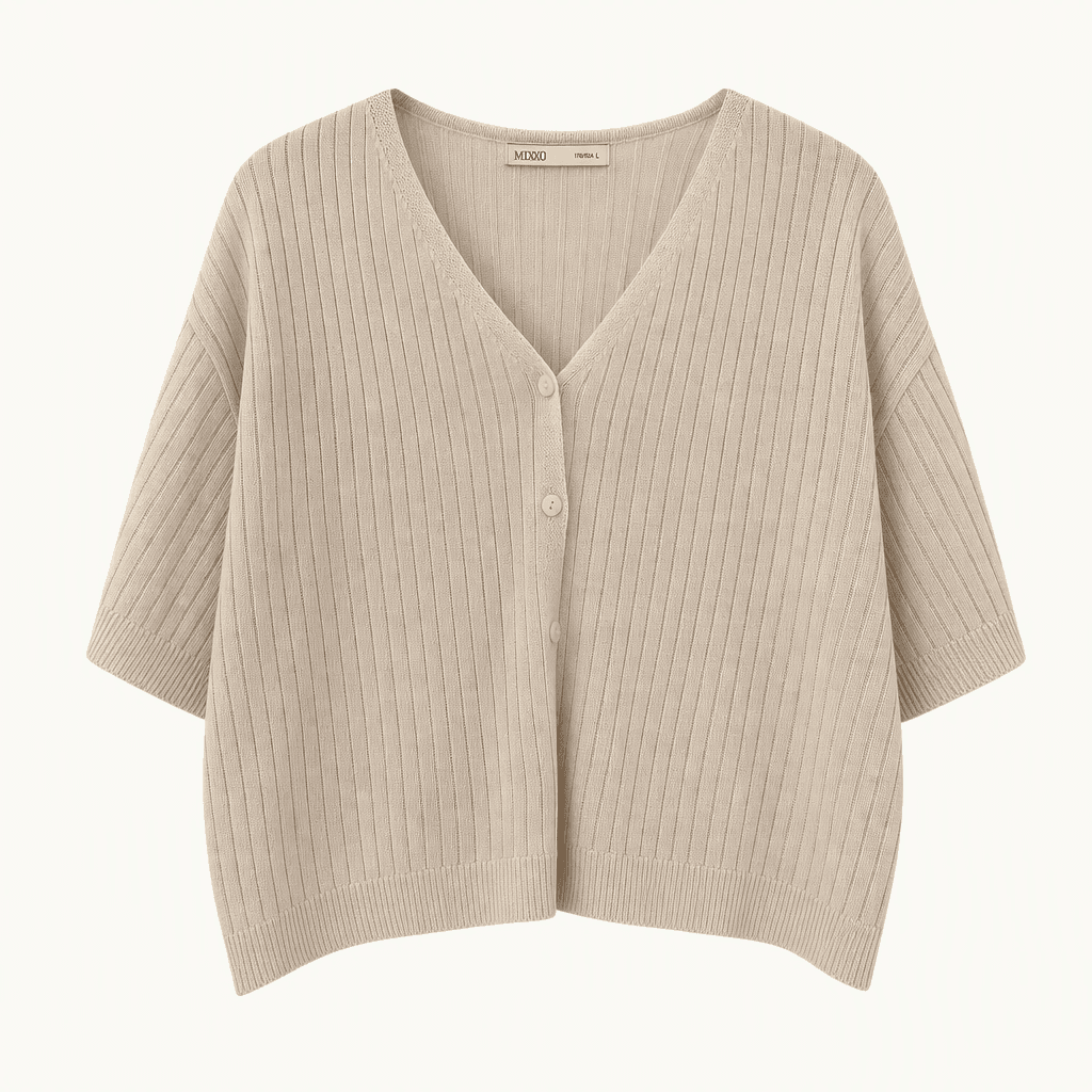 [MIXXO] 미쏘 브이넥 골지 반팔 가디건 아이보리
