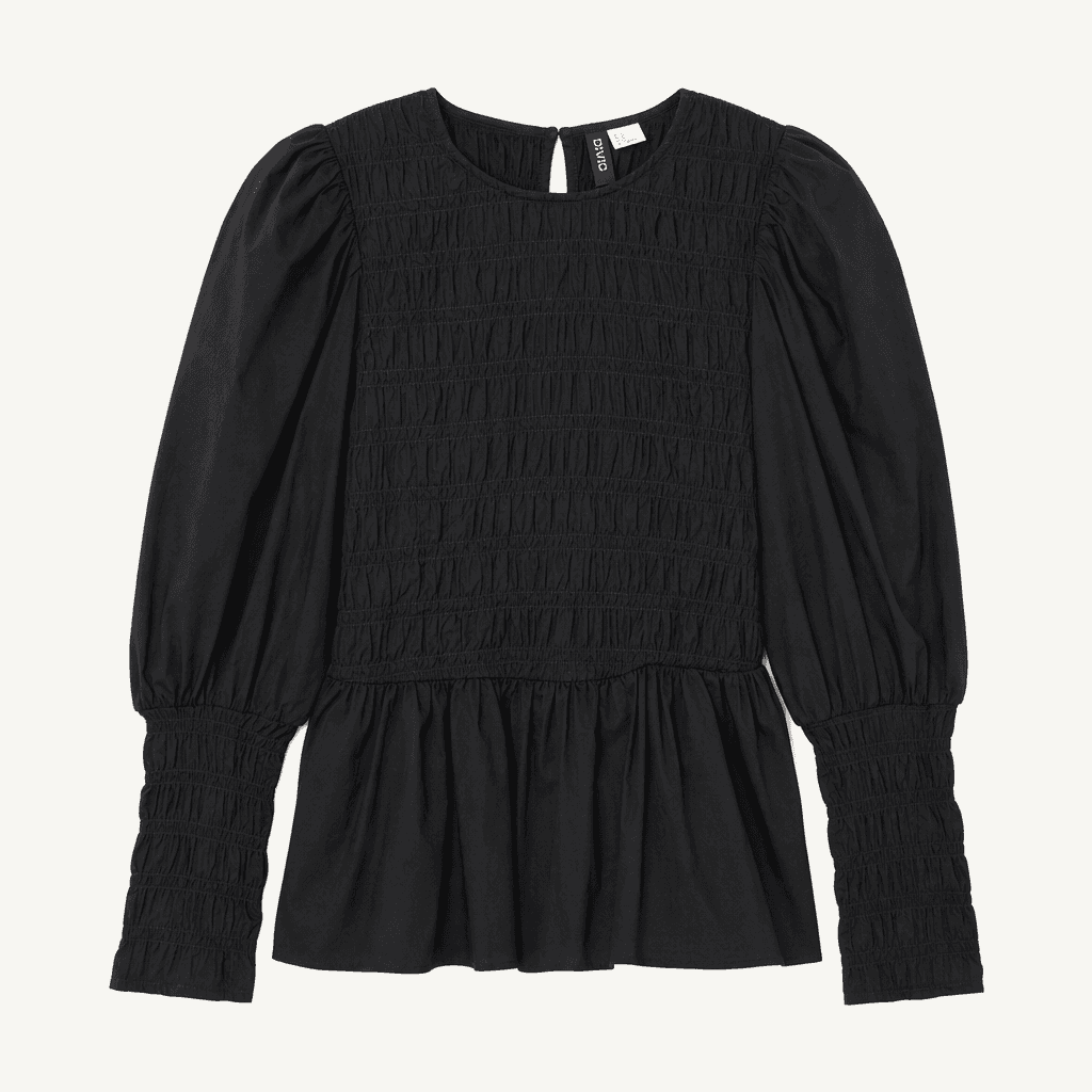 H&M 스모크 퍼프 소매 블라우스 블랙 1