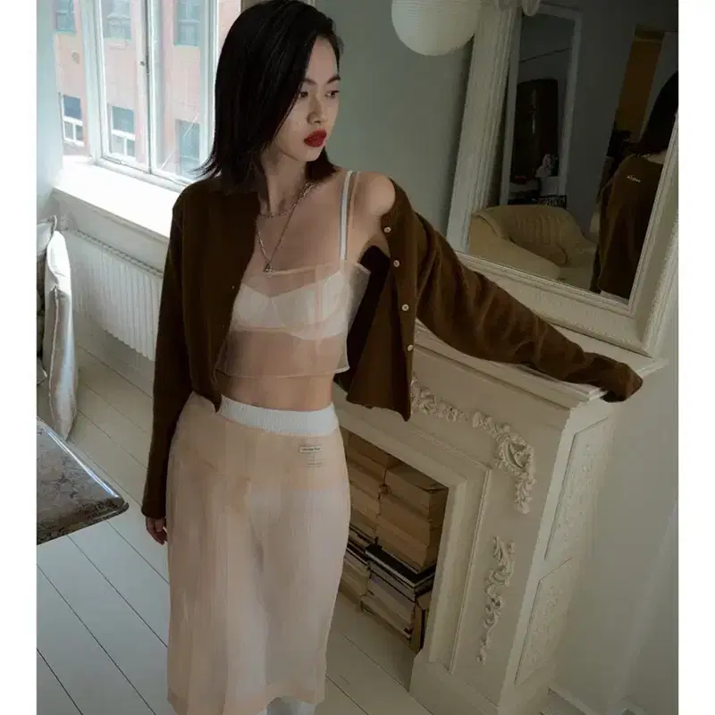 오버듀플레어 오간자스커트 피치크림 s 3