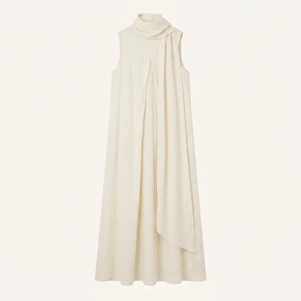 킨더살몬 Cecil Scarf Dress Ecru 1