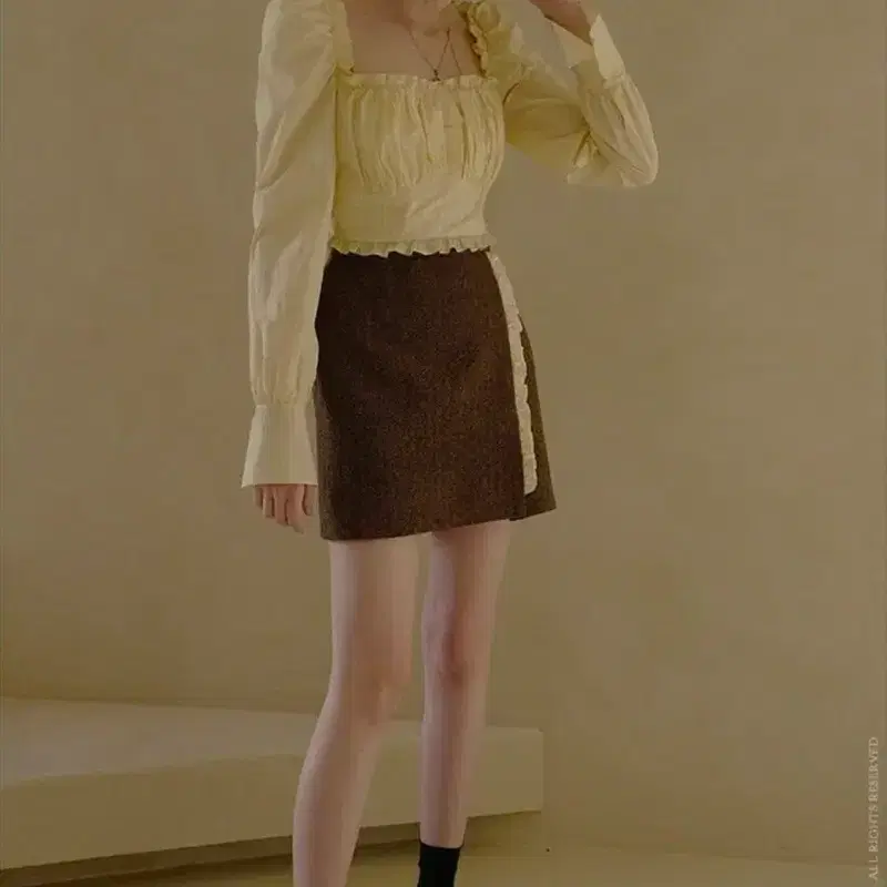 플로움 Becoming Lady Mini Skirt 헤링본 브라운 울 스커트 M 3