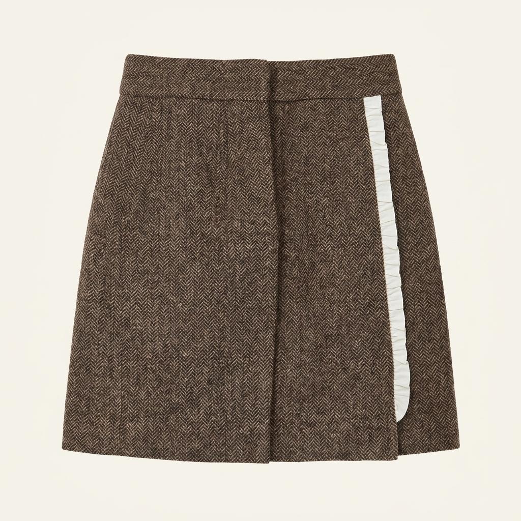플로움 Becoming Lady Mini Skirt 헤링본 브라운 울 스커트 M 1