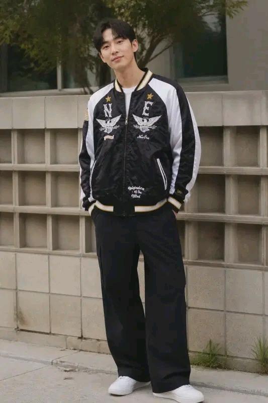 NEW ERA 자수 사틴 스카잔 자켓 M 8