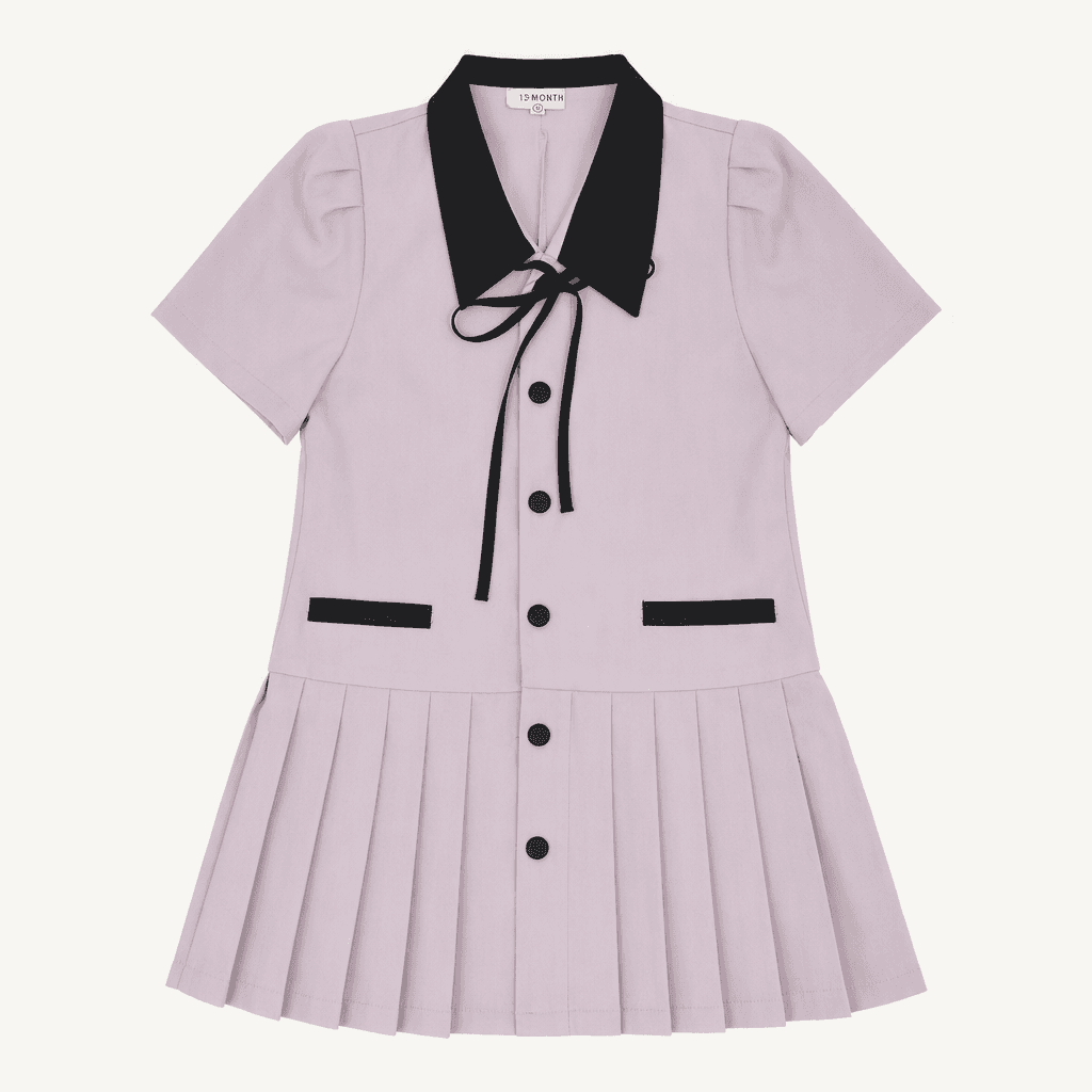 배색 칼라 플리츠 미니 원피스