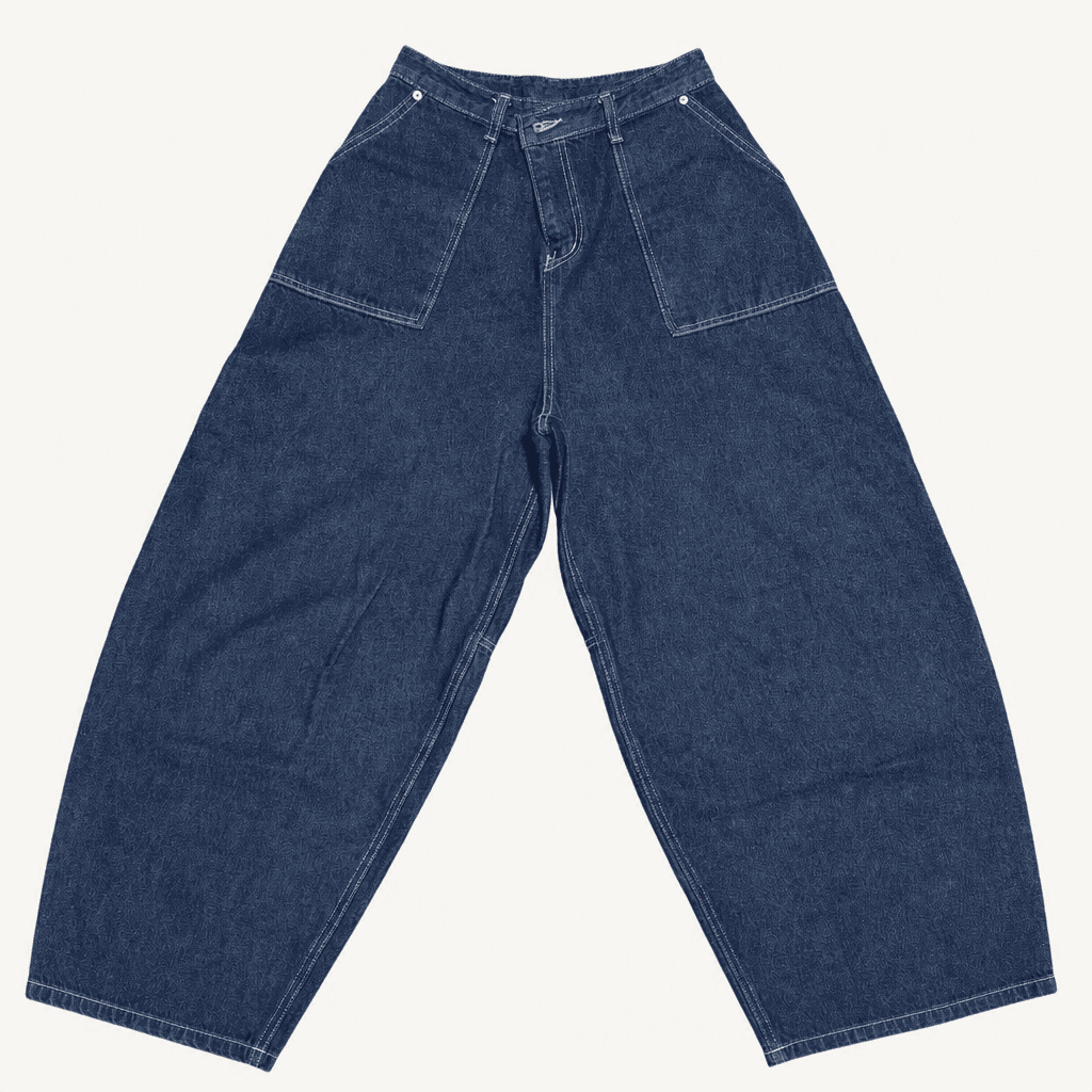 커브핏 메가 통 와이드 스티치 생지 데님 팬츠 바지 