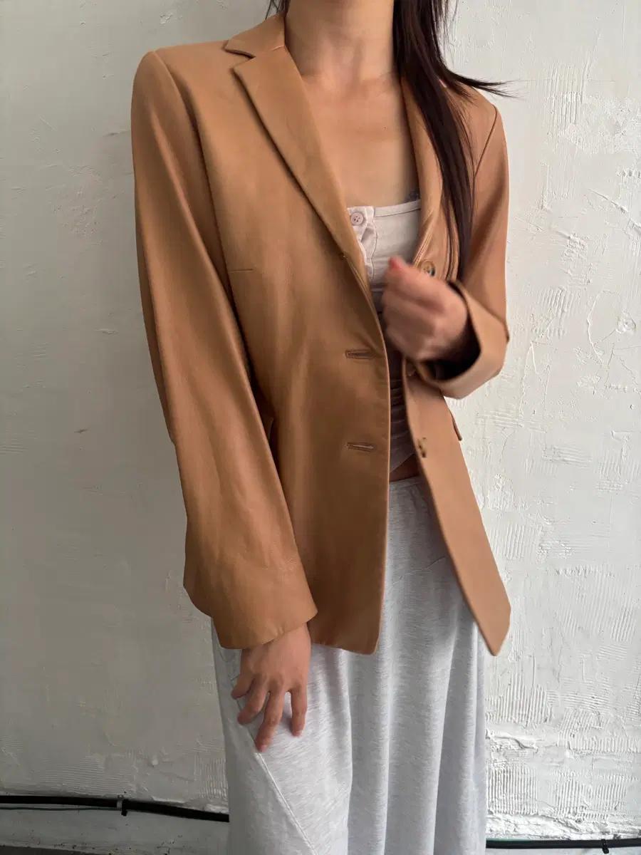 Jil Sander 질샌더 카멜 레더 블레이저 자켓 2