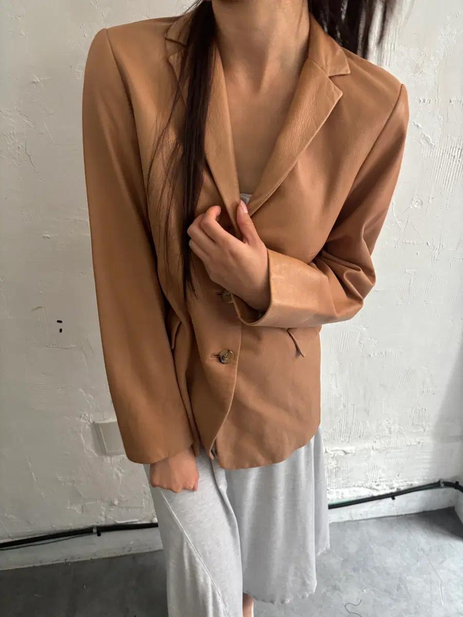Jil Sander 질샌더 카멜 레더 블레이저 자켓 3